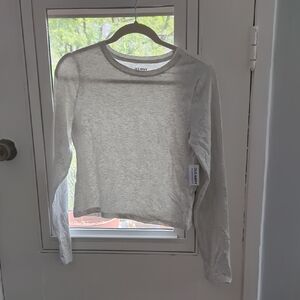 Old Navy Light Gray Bestee Long Sleeve Crop T-Shirt Medium